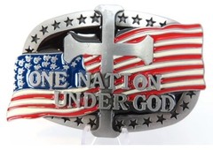 NEW One Nation Under God American Flag Cross Metal BELT BUCKLE USA Enamel NWT