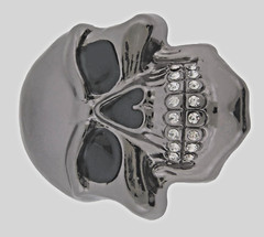 Skull Belt Buckle Grill Gunmetal Gray Emblem Bling Iced Style New Men Women Goth