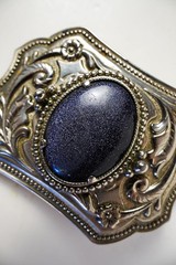 Vintage Western Floral Embossed Metallic Blue Star Stone Silver Tone Belt Buckle