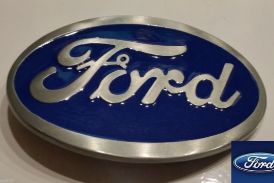 Ford Belt Buckle , Blue Enamel Fill Pewter Finish
