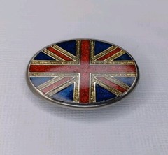 British Flag Belt Buckle Union Jack Glitter Enamel On Silver Tone Metal