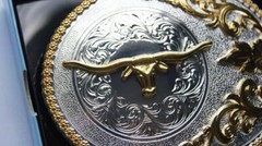 Nocona Oval Floral Antique Silver & Gold Tone LONGHORN Belt Buckle 3756413