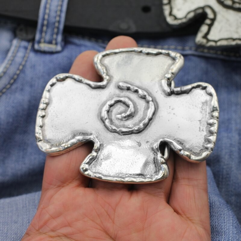 Medieval Style Metal Cross Crest Belt Buckle with Spiral Motif