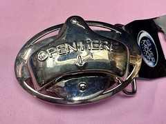 Open Here 2004 NOS Belt Buckle and Bottle Opener by Silver Moon Concepts