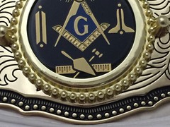 Masonic Symbols Belt Buckle Western Style Black and Gold (W167)