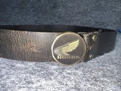 vtg 1983 Honda Motorcycle Brass Belt Buckle Biker 80s Round with belt 36 leather