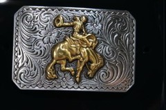 Nocona Youth Bucking Horse Rider Silver and Gold Tone Belt Buckle 37558