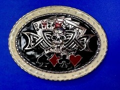 Lucky Gambling Skull Straight Flush Poker Playing Card 4 Queen&rsquo;s Belt Buckle