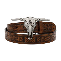 Men Western Fashion Silver Metal Big Belt Buckle Long Horn Texas Cow Bull Skull