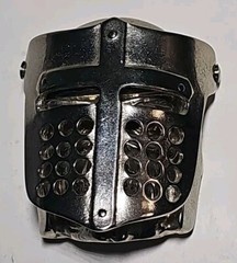 Vintage Knights Helmet & Skull BELT BUCKLE Medieval Armor Heavy Silver-Tone