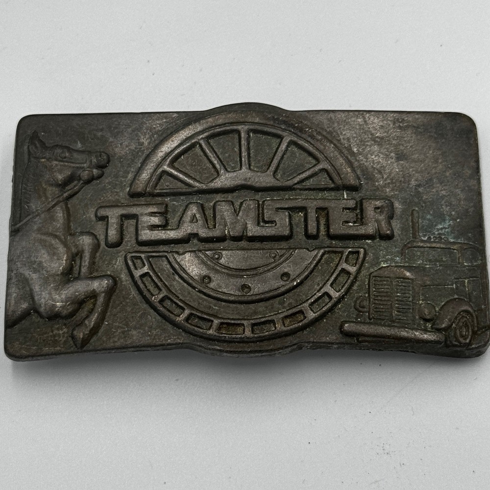 Vintage Teamster Belt Buckle Trucking Union Horse Semi Truck Metal Americana