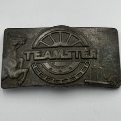 Vintage Teamster Belt Buckle Trucking Union Horse Semi Truck Metal Americana
