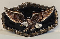 VTG 1983 Great American Buckle Co. Chicago Belt Buckle Enamel Eagle Biker Chain.