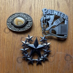Metal Belt Buckles – Lot of 3 – Oval Stone, Paint Brush, & Star Designs