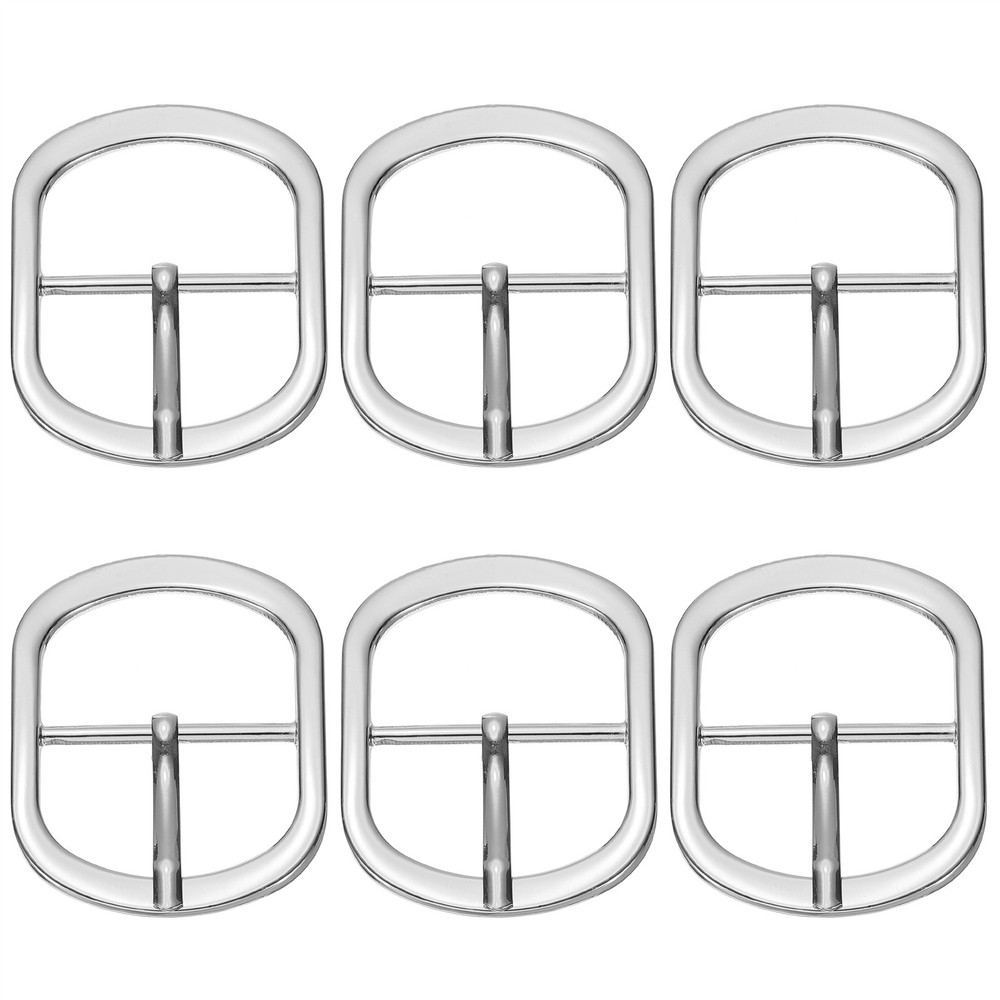 6 Pcs 1.5 Inch Single Prong Buckles Oval Center Bar Buckles, Silver Tone