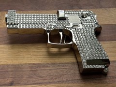 Gun Belt Buckle Iced Style Silver Metal Full of Rhinestones Revolver Pistols Men