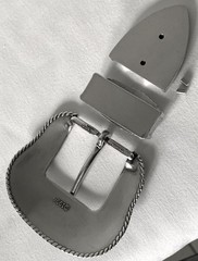 BELT BUCKLES 3pc Buckle Set 1.5 inch Western Floral Scroll Rope Edge Silver NWOT