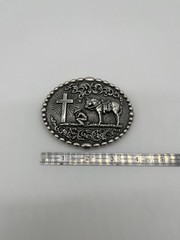 Nocona Western Belt Buckle Cowboy Man at Cross Praying Silver 37374