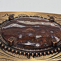 Belt Buckle Brass With Large Crazy Lace Agate Crystal Stone – 3.5 X 2 in.