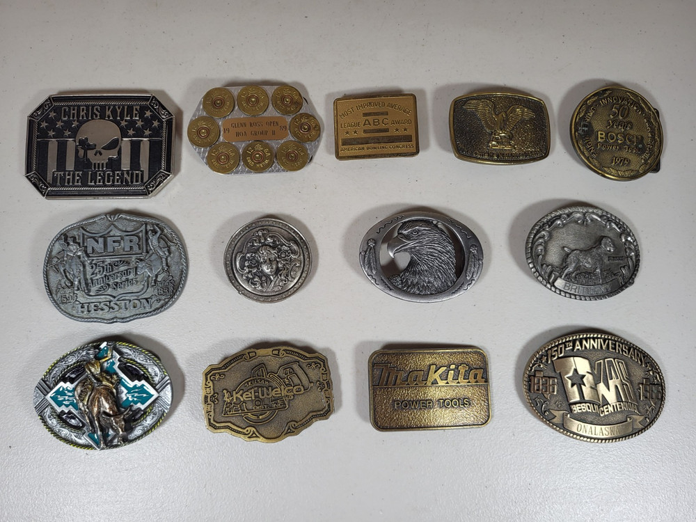 Mixed Wholesale Lot 13 Belt Buckles Brass Metal Western Rodeo Power Tools Eagle