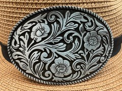 Classic Antiqued Silver Oval Western Cowboy Floral & Vine Belt Buckle