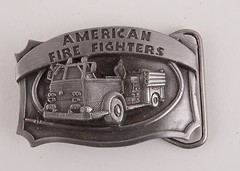 American Fire Fighters FD Belt Buckle Siskiyou Williams Oregon Pewter Truck