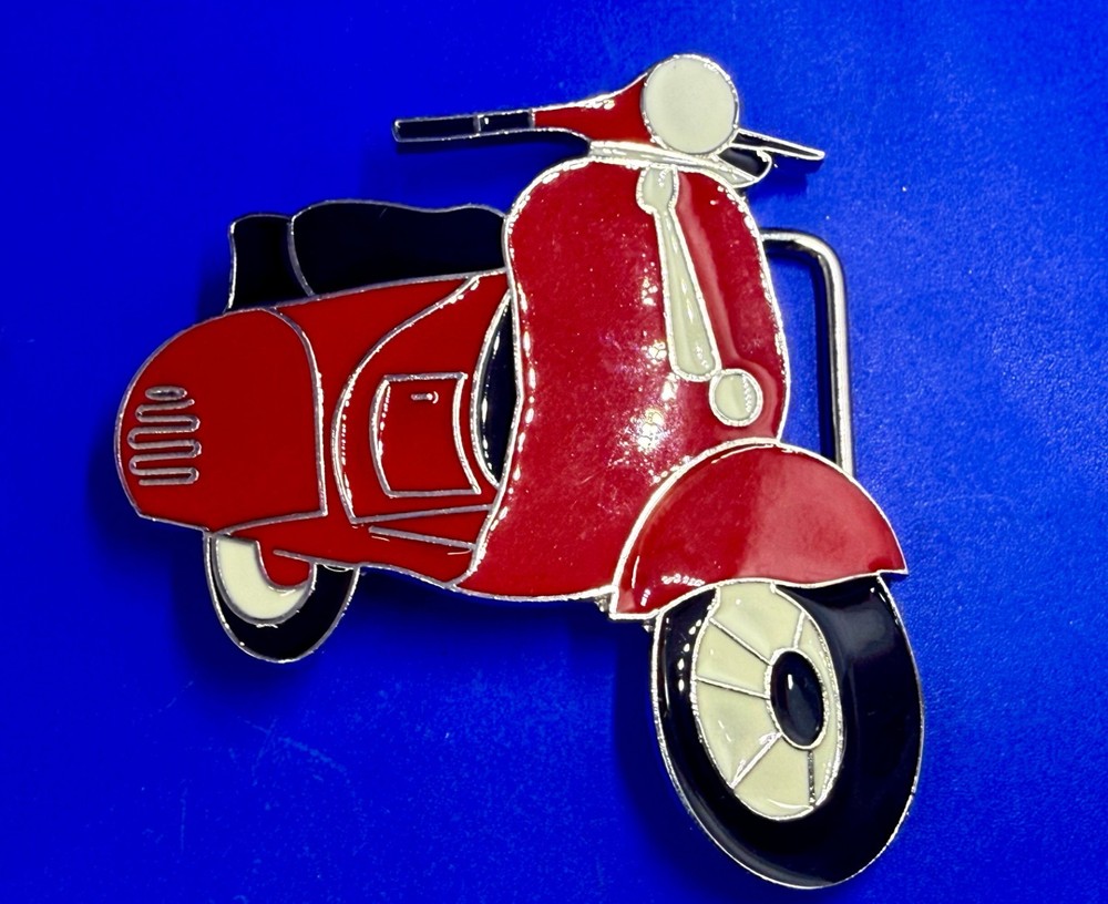 Red & Black White Vespa Classic Scooter Motorcycle Design NOS Belt Buckle