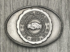 Vintage Aluminum Brick Glass Workers Union Belt Buckle Silver Tone Limited USA