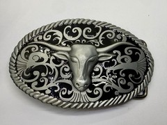 Longhorn Head Steer Cow Bull Two Tone Western Rodeo Style Belt Buckle