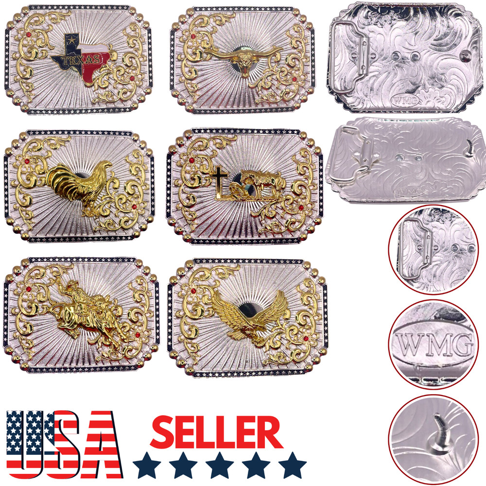 WMG Texas State Belt Buckle Flag Map Cowboy Rodeo Western Fashion Star Gold Tone
