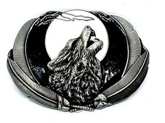 Belt Buckle Howling Wolf Moon Feathers Fenrir For 40mm Belt Pagan Norse Viking