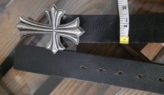 Black Leather Belt Gothic Cross Buckle Biker Rock Punk Western 1.5”