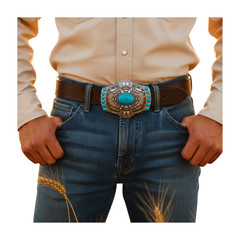 Men Women Silver Big Metal Belt Buckle Southwestern Fashion Turquoise Blue Beads