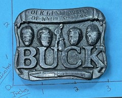 Belt Buckle Buck Knives Pewter Four Generations Smoky Mountain Knife Works Worn!