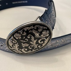 Western Cowgirl Flower Pattern Metal Belt Buckle With Silver/blue Flower M Belt