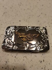 Vintage Gold 3D Eagle On Silver Scrolled Mens Belt Buckle Unbranded Hong Kong