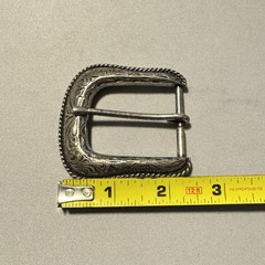 Rope Edge Western Engraved Vintage Belt Buckle 1 1/2&Prime; Silver Tone