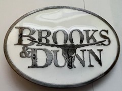 Brooks and Dunn White Enamel Belt Buckle Solid Metal Country Music Pewter
