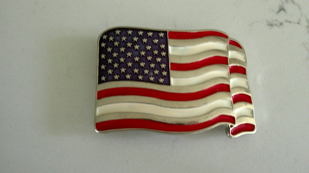 VTG. American Flag Stars & Stripes Metal Belt Buckle