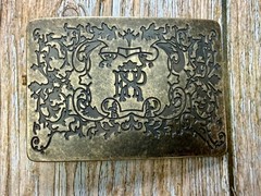 Letter EXP Monogram Scroll Ornate Pattern Silver Tone Rectangular Belt Buckle
