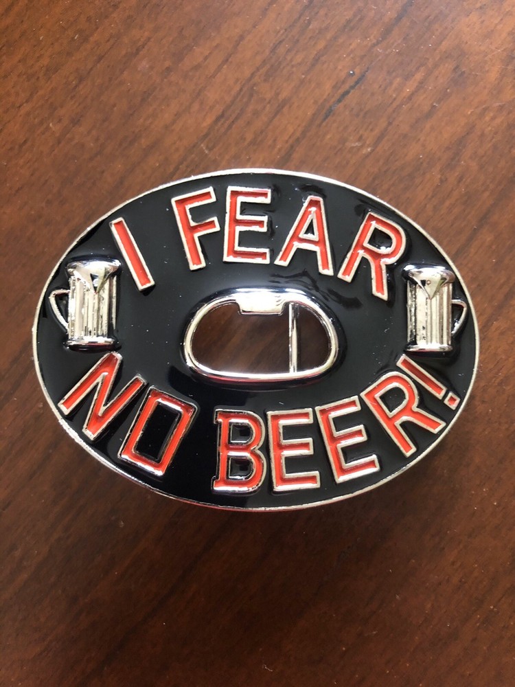 I Fear No Beer Funny Alcohol Joke With Bottle Opener Unisex Men’s Belt Buckle