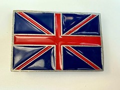 British UK Flag Union Jack Blue & Red Enameled Silver Tone MOBTOWN Belt Buckle