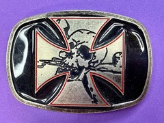 Maltese Iron Cross with Skull Cutout Black Enamel Gothic Punk Vibe Belt Buckle