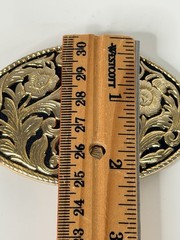 Western Plain Floral Belt Buckle Gold and Black Cowboy Cowgirl Rancher Style VTG