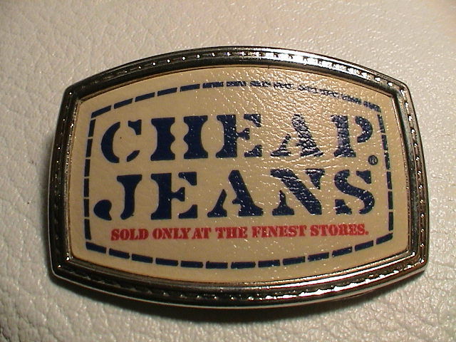CHEAP BLUE JEANS SOLD ONLY AT THE FINEST STORES CHROME METAL BELT BUCKLE NICE!