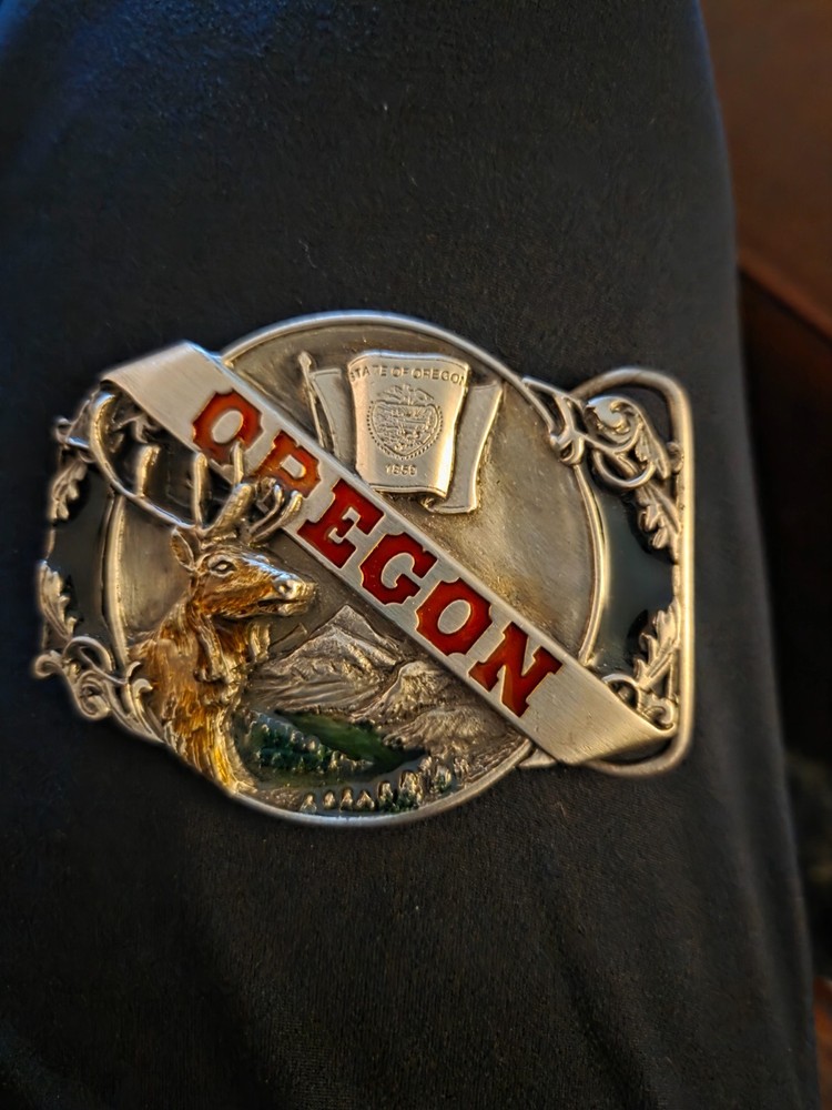 1985 Solid Brass 3-D Oregon Elk Belt Buckle #D-35 Siskiyou Buckle Co. Inc. OR