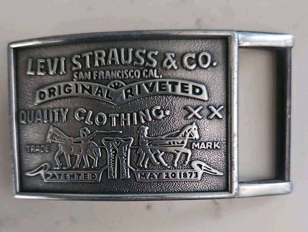 Vintage Levi Strauss & Co Belt Buckle Original Riveted Clothing Gunmetal USA