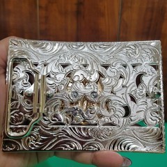 Centenario Cowboy Belt Buckle Western Rodeo Silver & Rose Gold Faux 50 Peso