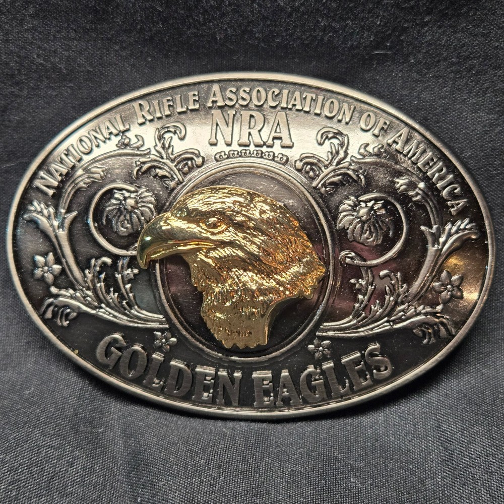 NRA Golden Eagles Belt Buckle Vintage Solid Brass Limited Edition USA Patriotic