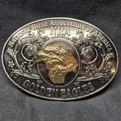 NRA Golden Eagles Belt Buckle Vintage Solid Brass Limited Edition USA Patriotic
